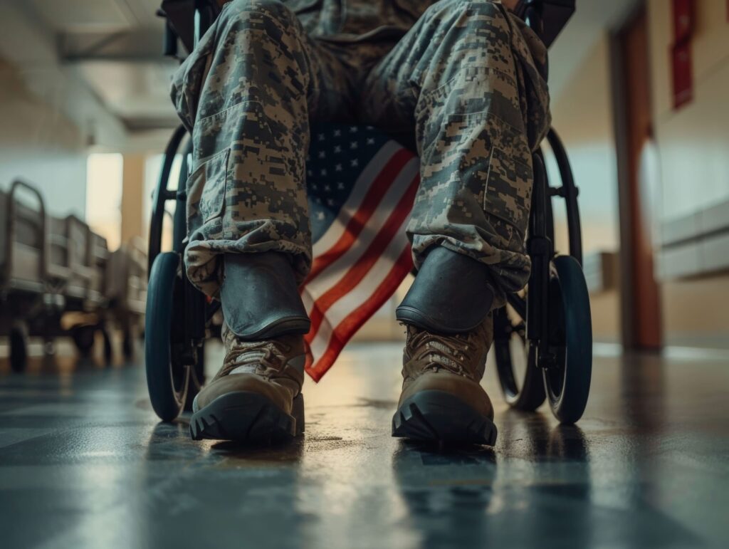 A soldier in a wheelchair, highlighting the question of whether veterans should access classified military records about chemical weapons exposure during the Vietnam Era.